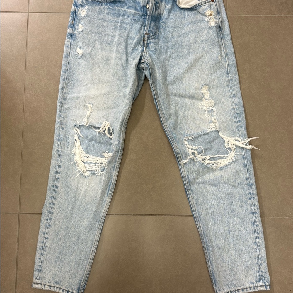 Zara Men's Distressed Light Blue Slim Straight Jeans